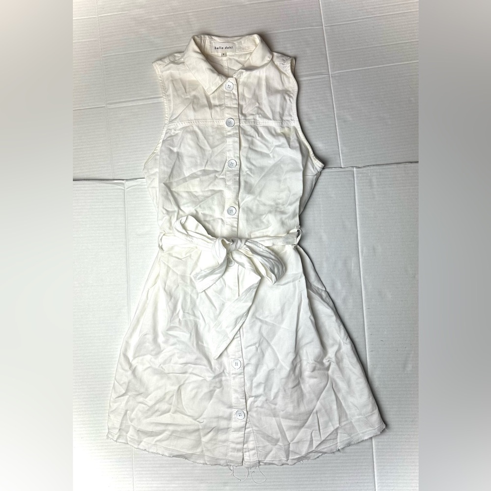 Bella Dahl‎ Button Up Shirt Dress Womens Small Sleeveless White Cotton Linen